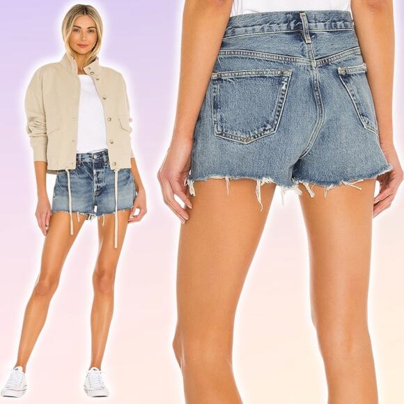 AGOLDEParker Button Fly Raw Cut Denim Short Size 25 Swapmeet Dark